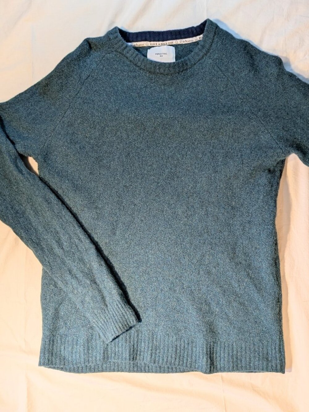Percival Green Size Large Sweater 100% Merino Wool Jumper